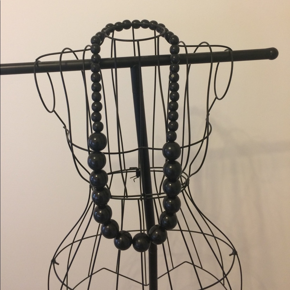 Black Wood Textured Beaded Necklace